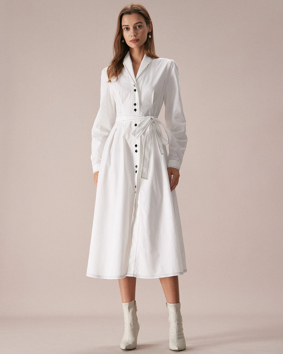 The White Lapel Contrast Stitch Midi Dress 2 The White Lapel Contrast Stitch Midi Dress - Image 2