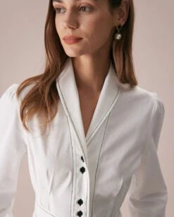 The White Lapel Contrast Stitch Midi Dress 8 The White Lapel Contrast Stitch Midi Dress -CINN Clothing Shop the white collared contrast stitch midi dress dresses elvk0x