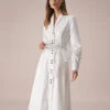 The White Lapel Contrast Stitch Midi Dress