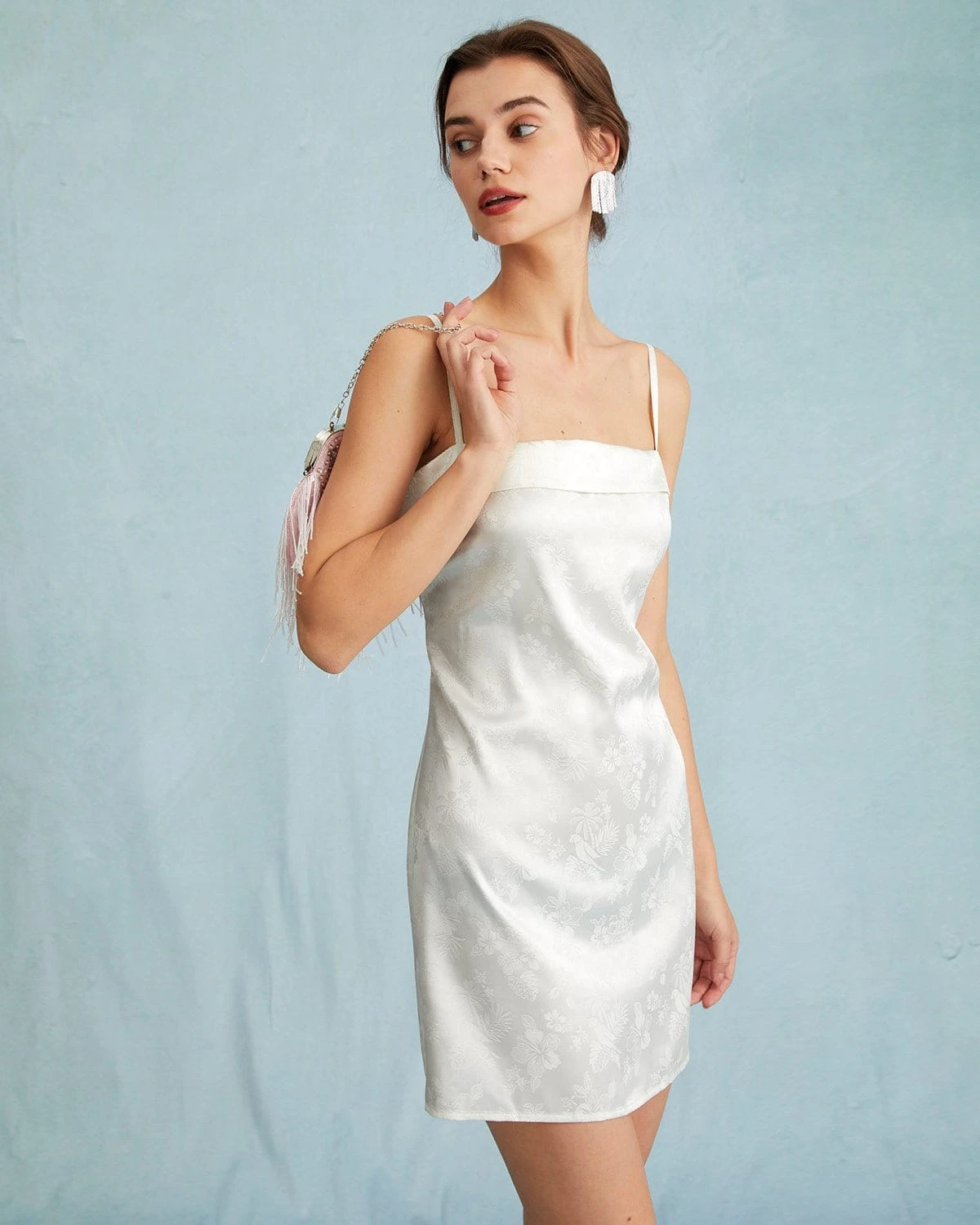 The White Jacquard Sling Mini Dress 2 The White Jacquard Sling Mini Dress - Image 2