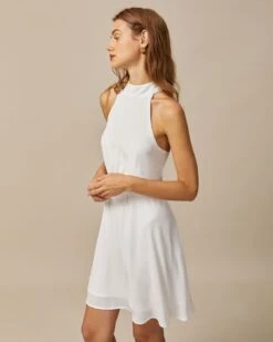 The White Mock Neck Pearls Backless Mini Dress 9 The White Mock Neck Pearls Backless Mini Dress -CINN Clothing Shop the white halter pearl mini dress dresses nxsxog 853954