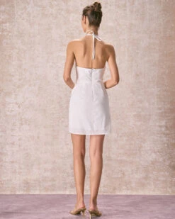 The White Ruched Halter Mini Dress -CINN Clothing Shop the white halter ruched mini dress dresses 8tsriz