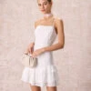 The White Jacquard Ruffle Strap Mini Dress