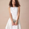 The White Round Neck Pleated Mini Dress