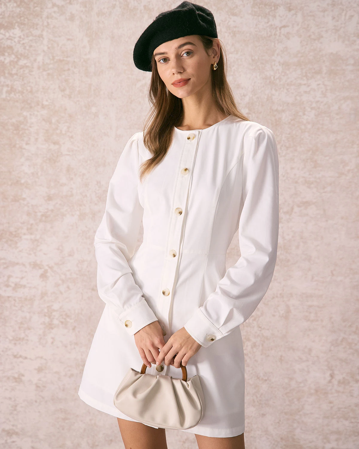 The White Round Neck Button Mini Dress 3 The White Round Neck Button Mini Dress - Image 3