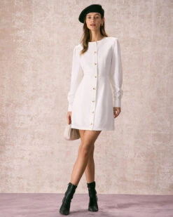 The White Round Neck Button Mini Dress 10 The White Round Neck Button Mini Dress -CINN Clothing Shop the white round neck button mini dress dresses fn3bi9