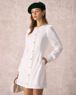The White Round Neck Button Mini Dress 9 The White Round Neck Button Mini Dress -CINN Clothing Shop the white round neck button mini dress dresses rinyi0