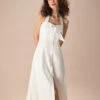 The White Sweetheart Neck Ruched Button Maxi Dress