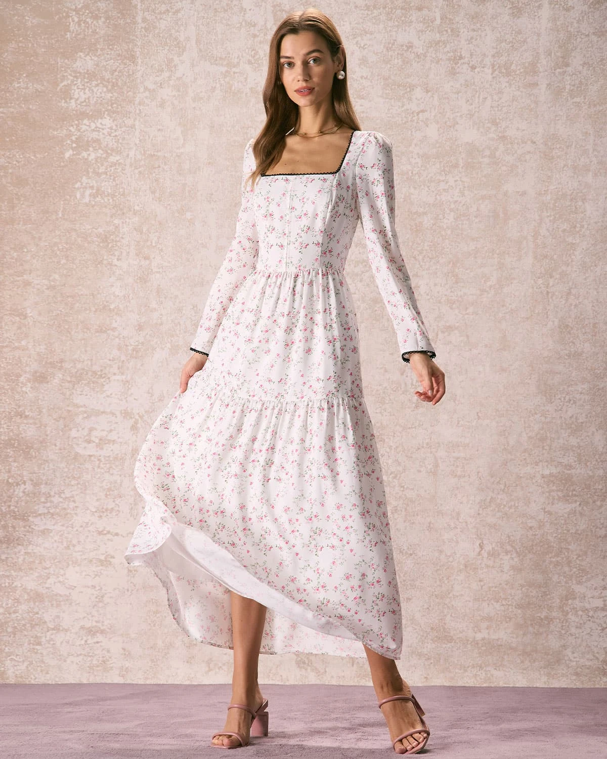 The White Square Neck Floral Maxi Dress 4 The White Square Neck Floral Maxi Dress - Image 4