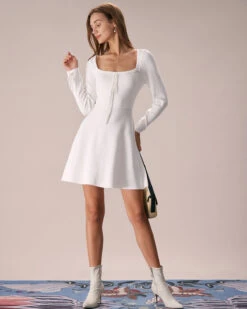 The White Square Neck Sweater Mini Dress 11 The White Square Neck Sweater Mini Dress -CINN Clothing Shop the white square neck tie sweater dress dresses e9gxbs