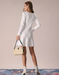 The White Square Neck Sweater Mini Dress 12 The White Square Neck Sweater Mini Dress -CINN Clothing Shop the white square neck tie sweater dress dresses nmmci0