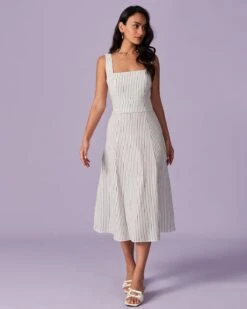 The White Square Neck Striped Midi Dress -CINN Clothing Shop the white striped button midi dress dresses iarv89 322043