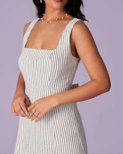 The White Square Neck Striped Midi Dress -CINN Clothing Shop the white striped button midi dress dresses ykwt8n 216710