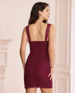The Wine Red Square Neck Ruched Mini Dress 7 The Wine Red Square Neck Ruched Mini Dress -CINN Clothing Shop the wine red square neck ruched mini dress dresses eesiz5
