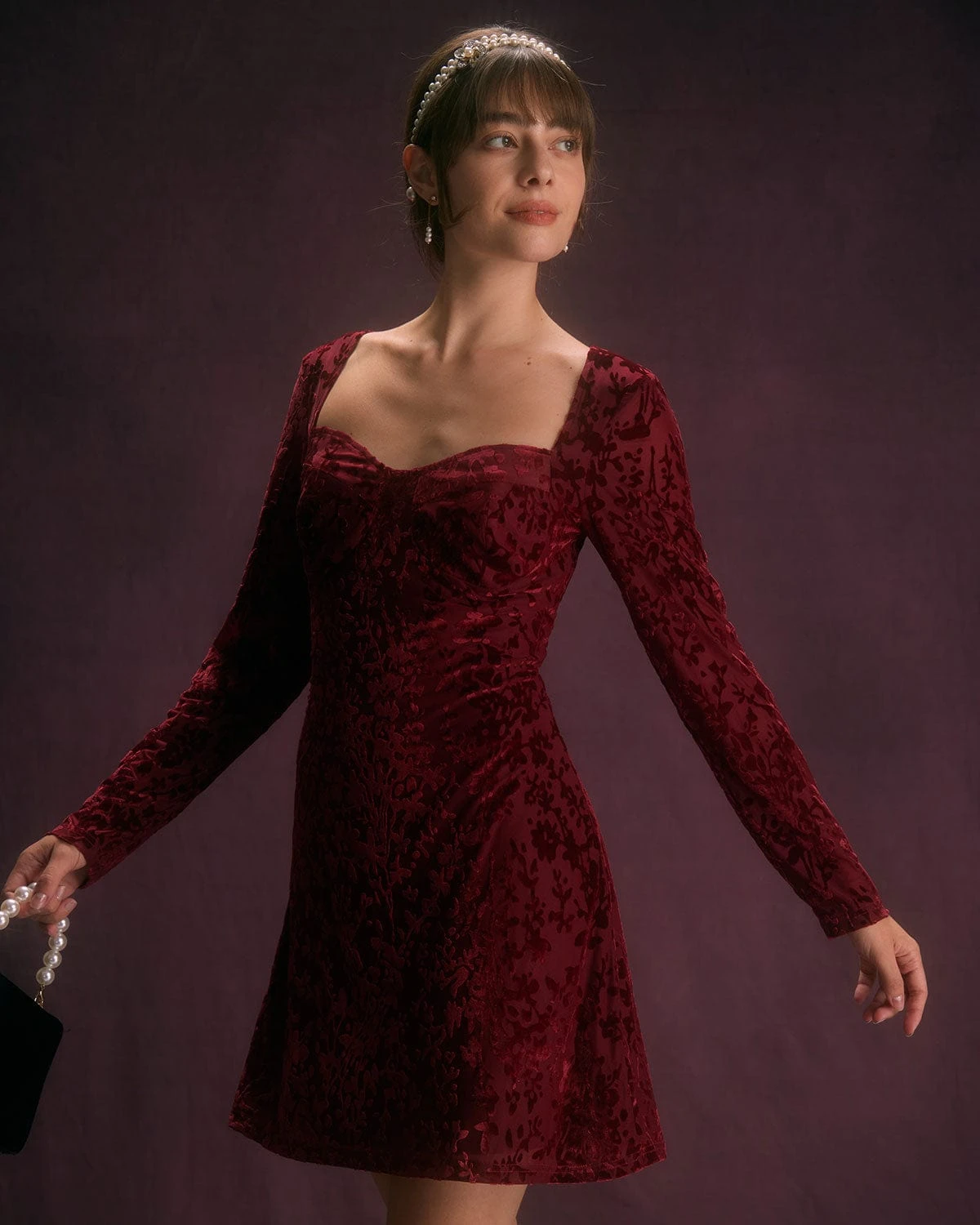 The Wine Red Floral Cutout Back Mini Dress 5 The Wine Red Floral Cutout Back Mini Dress - Image 5