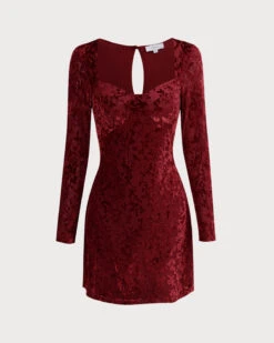 The Wine Red Floral Cutout Back Mini Dress 13 The Wine Red Floral Cutout Back Mini Dress -CINN Clothing Shop the wine red sweetheart neck mini dress dresses lblcbw