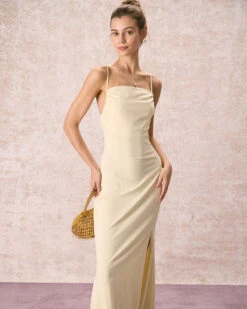 The Yellow Ruched Backless Slip Maxi Dress 8 The Yellow Ruched Backless Slip Maxi Dress -CINN Clothing Shop the yellow ruched slip maxi dress dresses b5gvdt