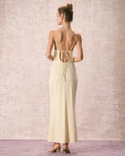 The Yellow Ruched Backless Slip Maxi Dress 11 The Yellow Ruched Backless Slip Maxi Dress -CINN Clothing Shop the yellow ruched slip maxi dress dresses gyjhwd