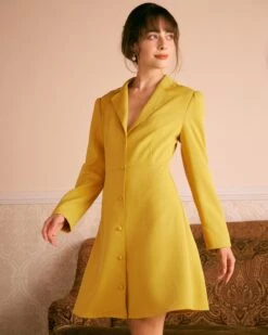 The Yellow Lapel Scalloped Button Mini Dress -CINN Clothing Shop the yellow scalloped mini dress yellow dresses a8ut3q