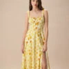 The Yellow Square Neck Floral Cotton Midi Dress