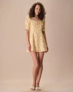 The Yellow Sweetheart Neck Floral Mini Dress 6 The Yellow Sweetheart Neck Floral Mini Dress -CINN Clothing Shop the yellow sweetheart neck floral mini dress dresses throzf