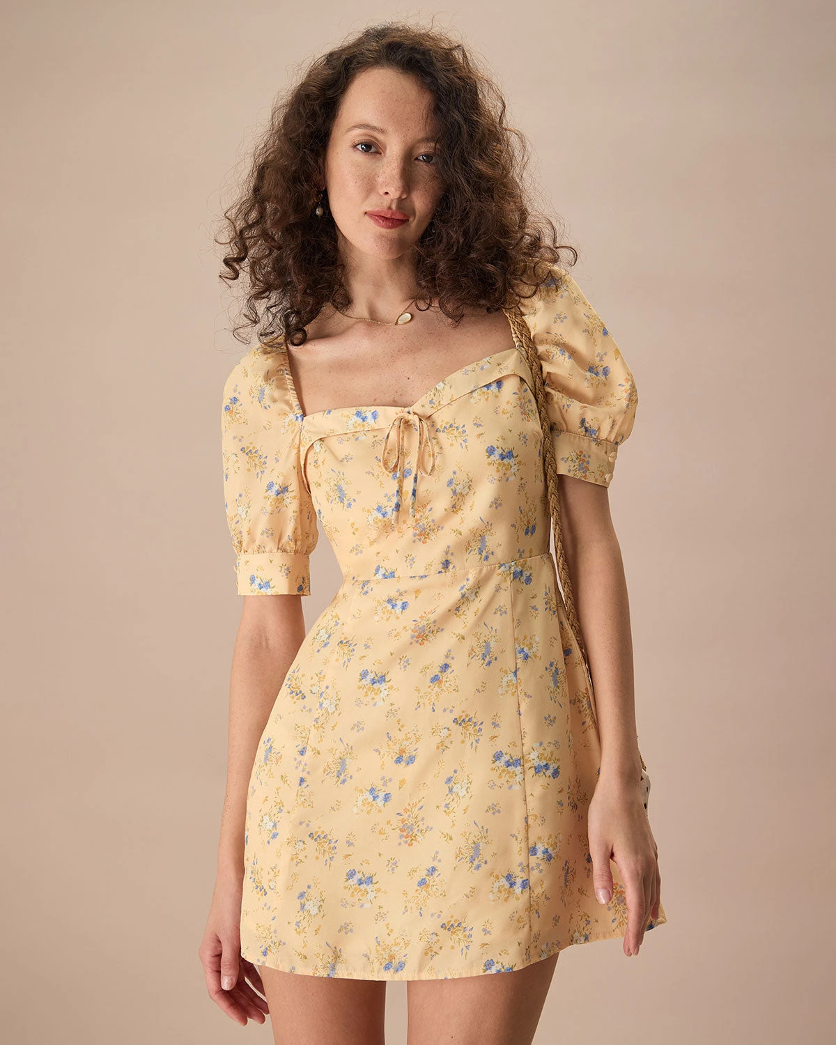 The Yellow Sweetheart Neck Floral Mini Dress 1 The Yellow Sweetheart Neck Floral Mini Dress