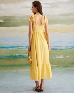 The Yellow Tie Shoulder Ruched Maxi Dress -CINN Clothing Shop the yellow tie shoulder ruched maxi dress dresses 7hwsag 424323